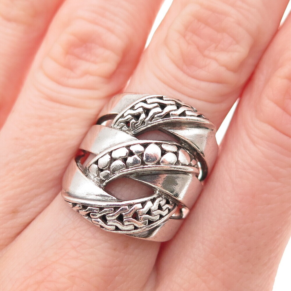 Sarda 925 Sterling Silver Vintage Interlocked Link Oxidized Ring Size 8